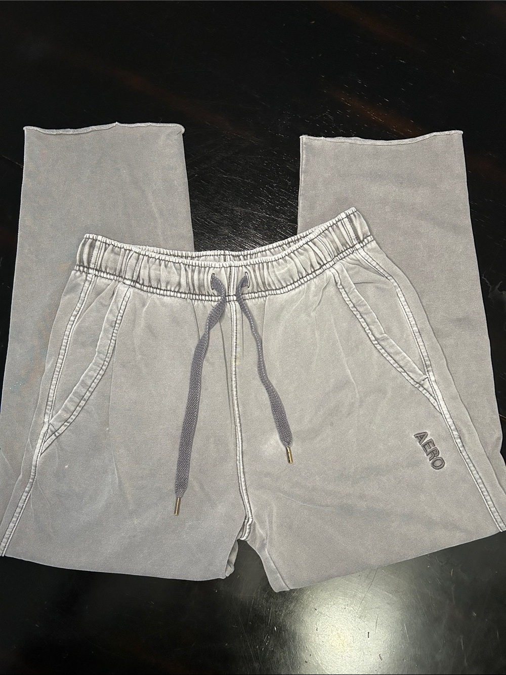 Aeropostale washed Gray Men's Jogger Sweatpants with Drawstring and raw hem